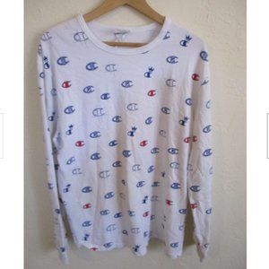 Champion Logo All Over Long Sleeve T Shirt Size Large